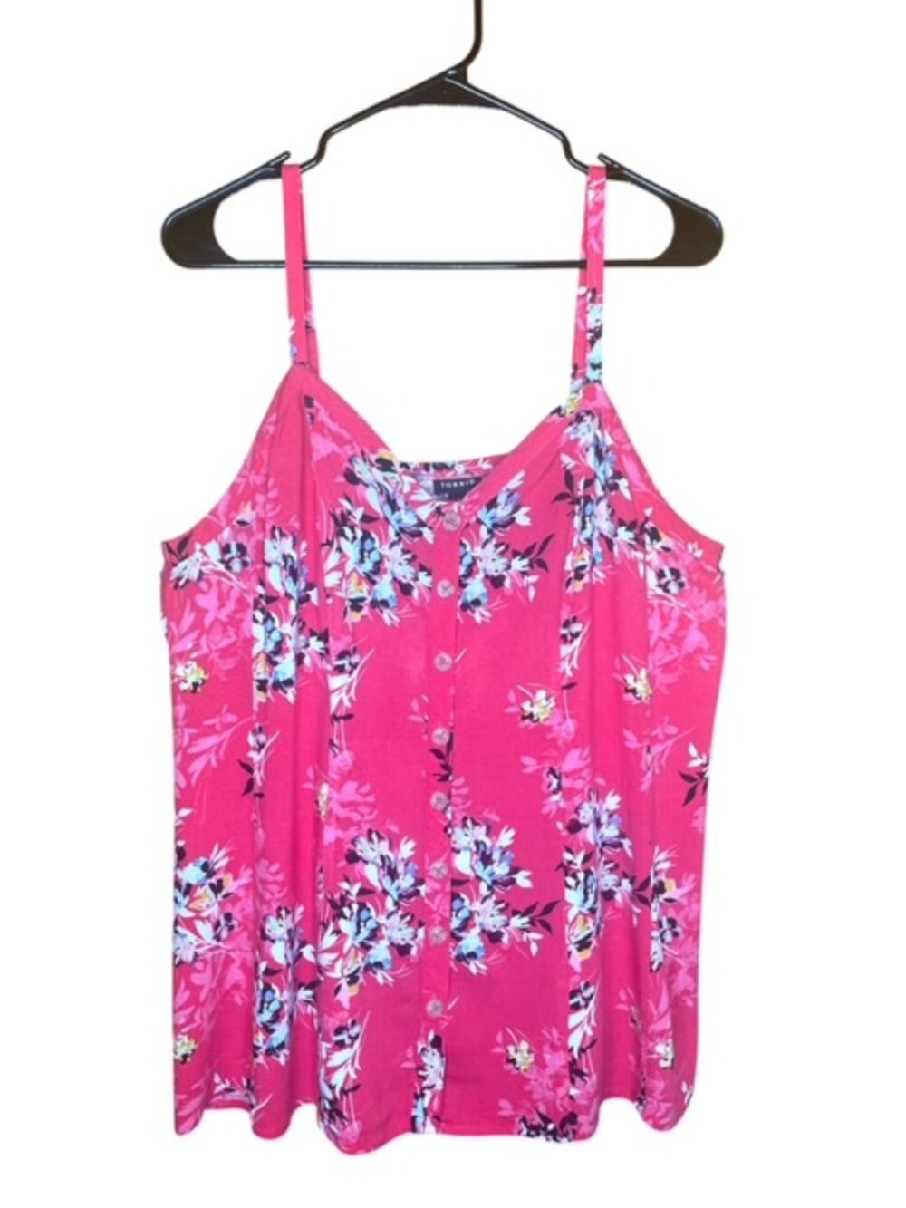 TORRID Fuchsia Pink Floral Button-Down Challis Cami Tank Top - Size 1X